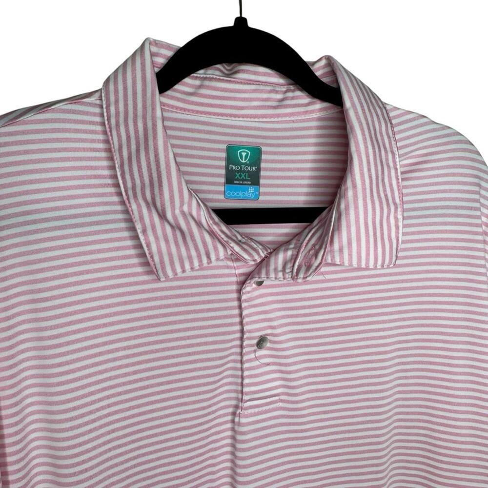 Pro Tour Golf Polo XXL Mens Pink Striped Short Sleeve Casual Active Resort - Picture 4 of 9